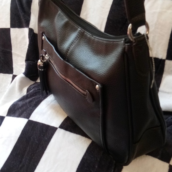 EUC💕 LIZ CLAIBORNE BLACK LEATHER  SATCHEL BAG 14" X 10" - Picture 6 of 11